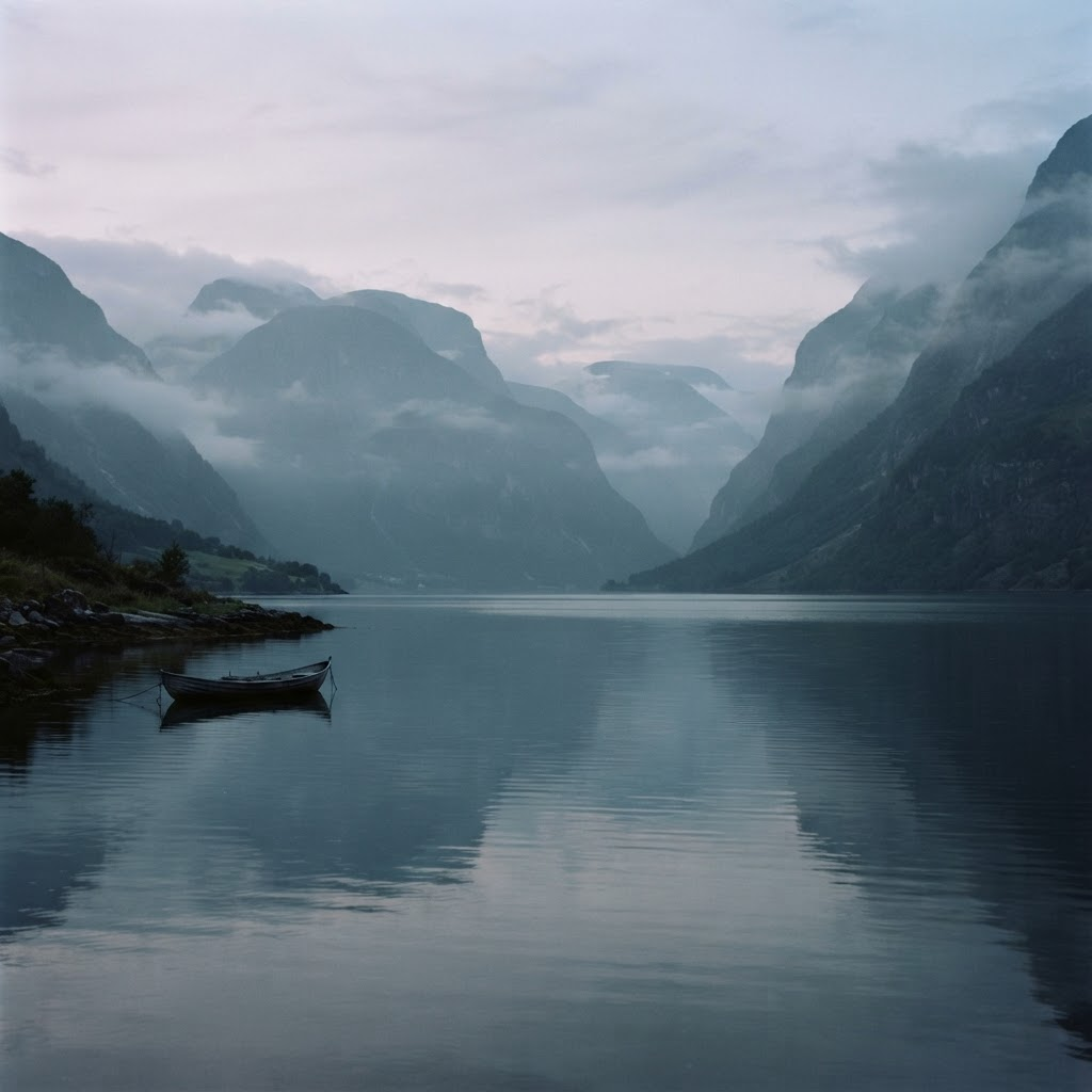 Norwegian fjord at dawn